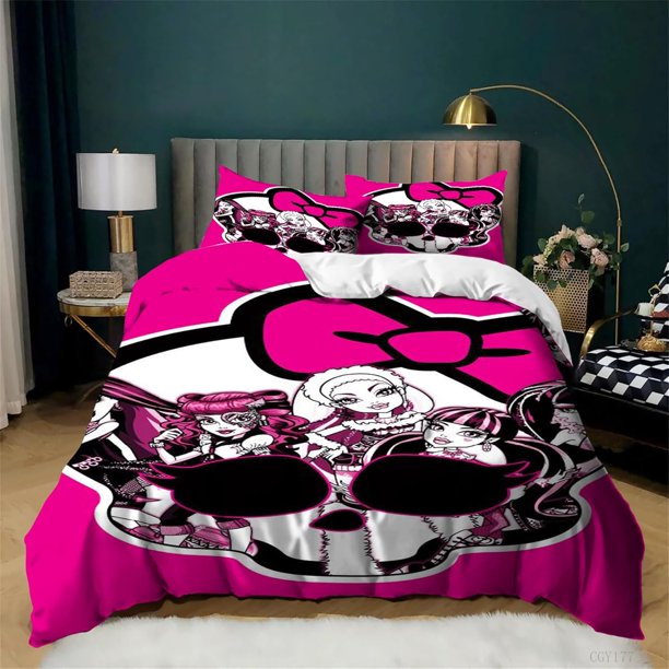 Teen Monster High Duvet Cover Set 3 Pieces Cartoon Bedding Set Full Size Lightweight Comforter Cover for Girls
