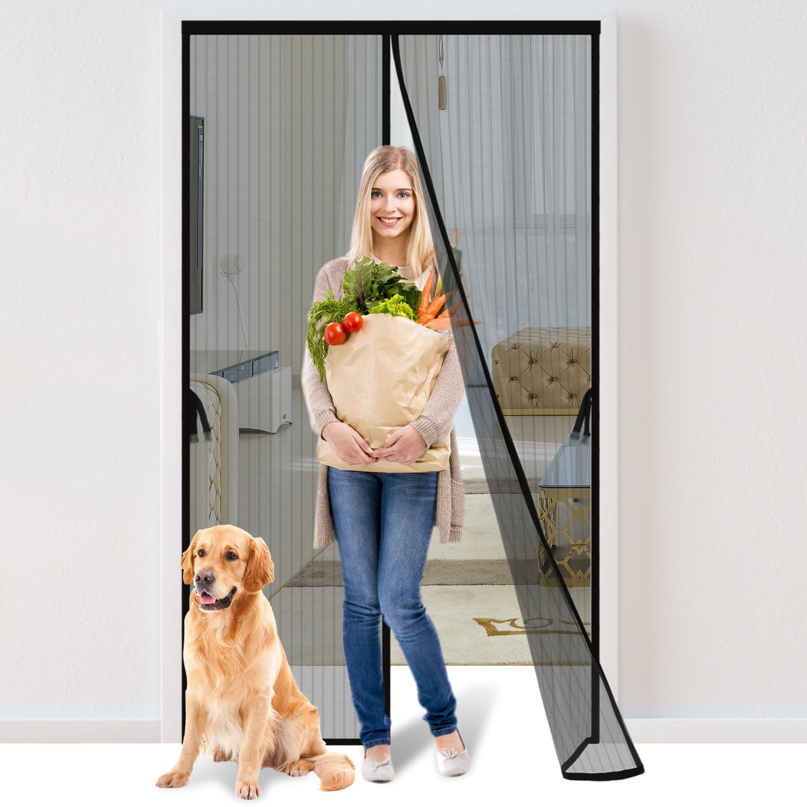 Puerta Mosquitera Magnética Iduontis 34x82 Pulgadas, Malla Apta Para Mascotas