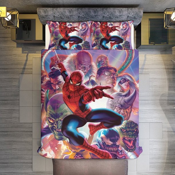 The Amazing Spider-Man 3 Piece Sets Full/Queen Size - Reversible Microfiber Quilts with 2 Shams Soft Lightweight Bedspread Coverlet Comforter for All Season Bed Sheets