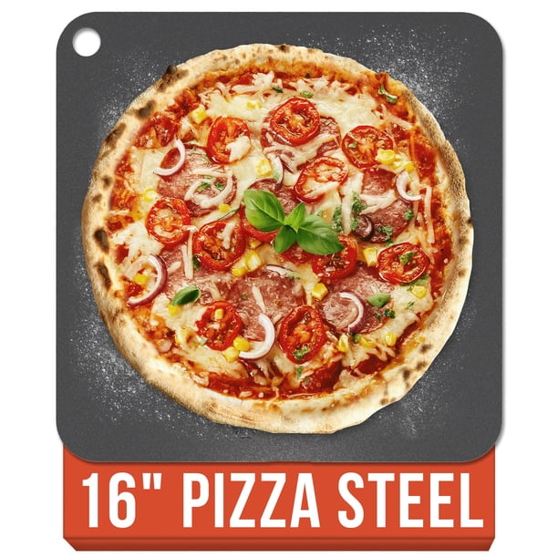 Chef Pomodoro Acero para Pizza de 16 Pulgadas x 16 Pulgadas, 1/4 Pulgada de Grosor, Acero para Horno y Parrilla, Pan de Masa Madre, Piedra de Horneado con Agujeros de Elevación (40,6 x 40,6 cm)