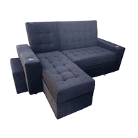 Camila Home - Sofá Cama L Negro Felpa 3 Plazas 200 Cm Con Baúl Y Puffs