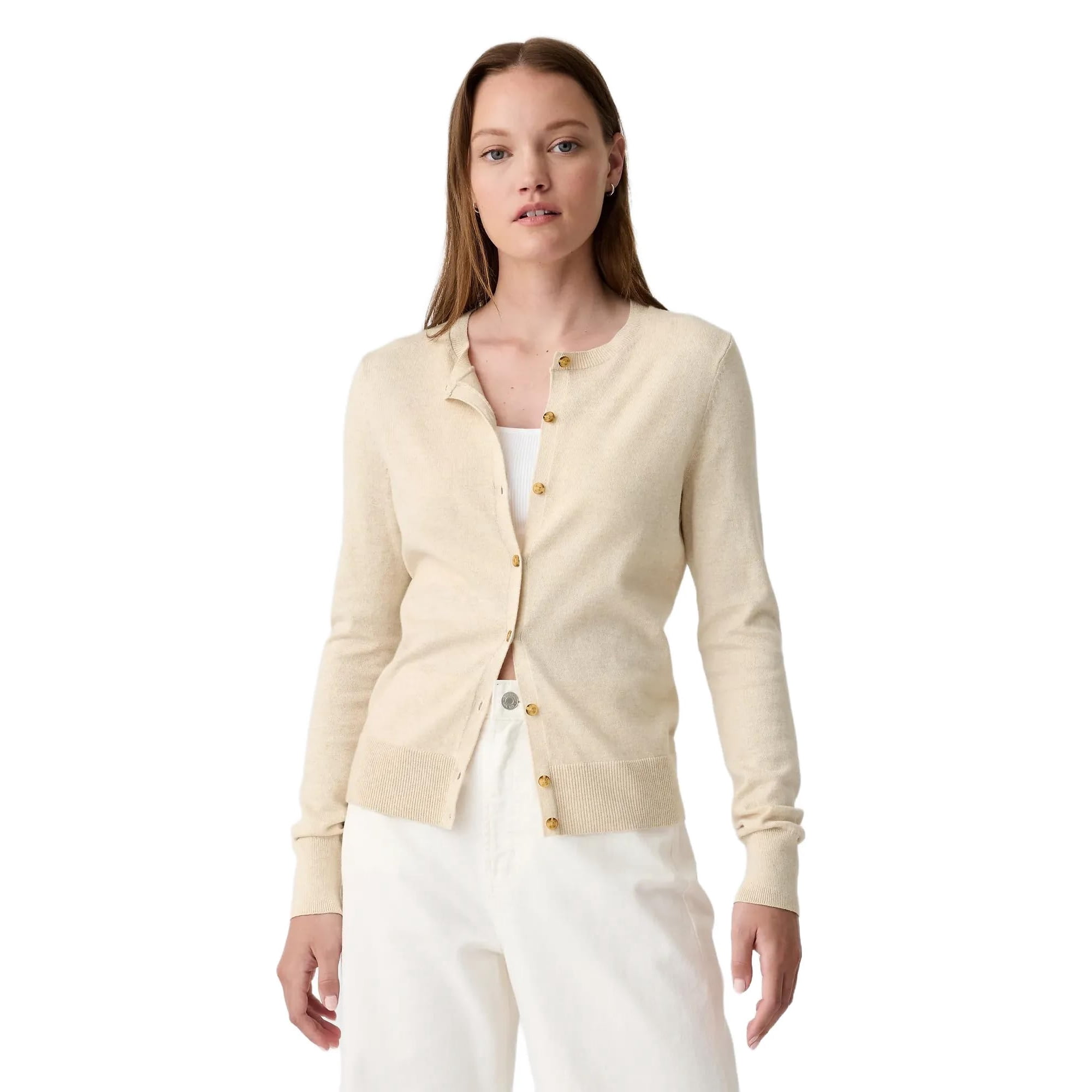 Cárdigan Gap Para Mujer, Cuello Redondo, Color Marrón Claro, Color Avena Jaspeado, Talla S