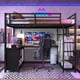 thumbnail image 1 of Metal Loft Bed with Wardrobe and L-shaped Desk, Full Size Loft Bed with Storage Cubes and Shelves, Loft Bed for Kids Teens Adults, Black, 1 of 3