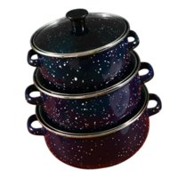 Magideal - 3 Piezas Sockpot De Esmalte Con Utensilios De Cocina De Tapa Fácil De Limpiar La Olla De Alimento Portátil Reutilizable Para Cocina Para Bodas Para El Azul