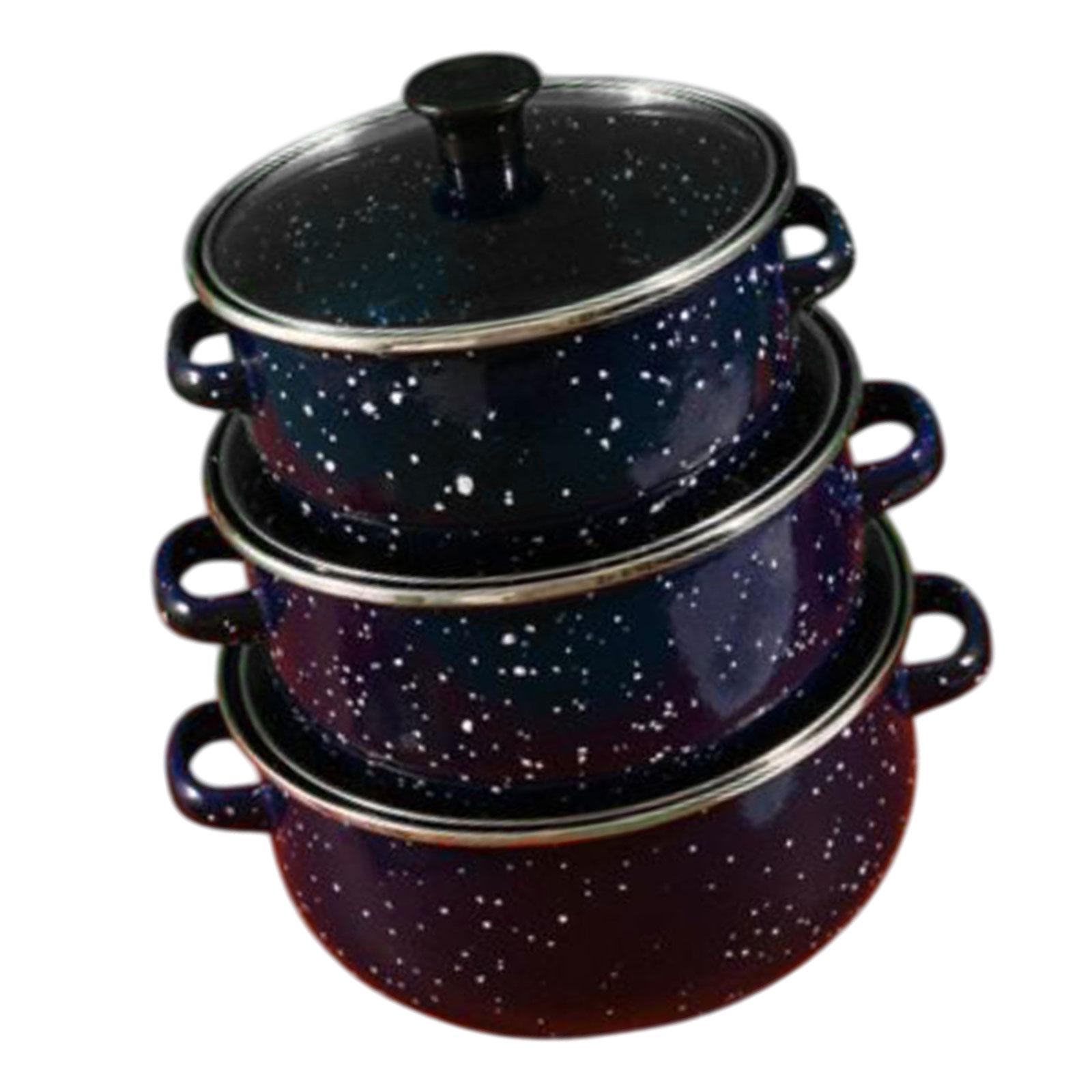 Magideal - 3 Piezas Sockpot De Esmalte Con Utensilios De Cocina De Tapa Fácil De Limpiar La Olla De Alimento Portátil Reutilizable Para Cocina Para Bodas Para El Azul