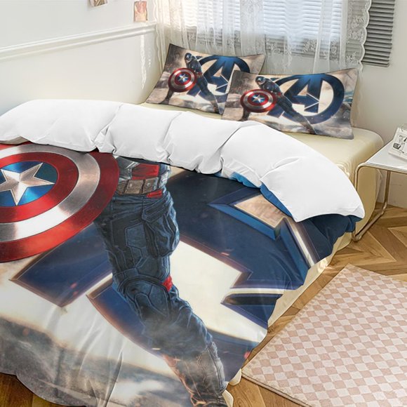 Captain America Bedding Comforter Sets 3-Piece Bedding Set Soft Warm Bed Set for Bedroom All Season