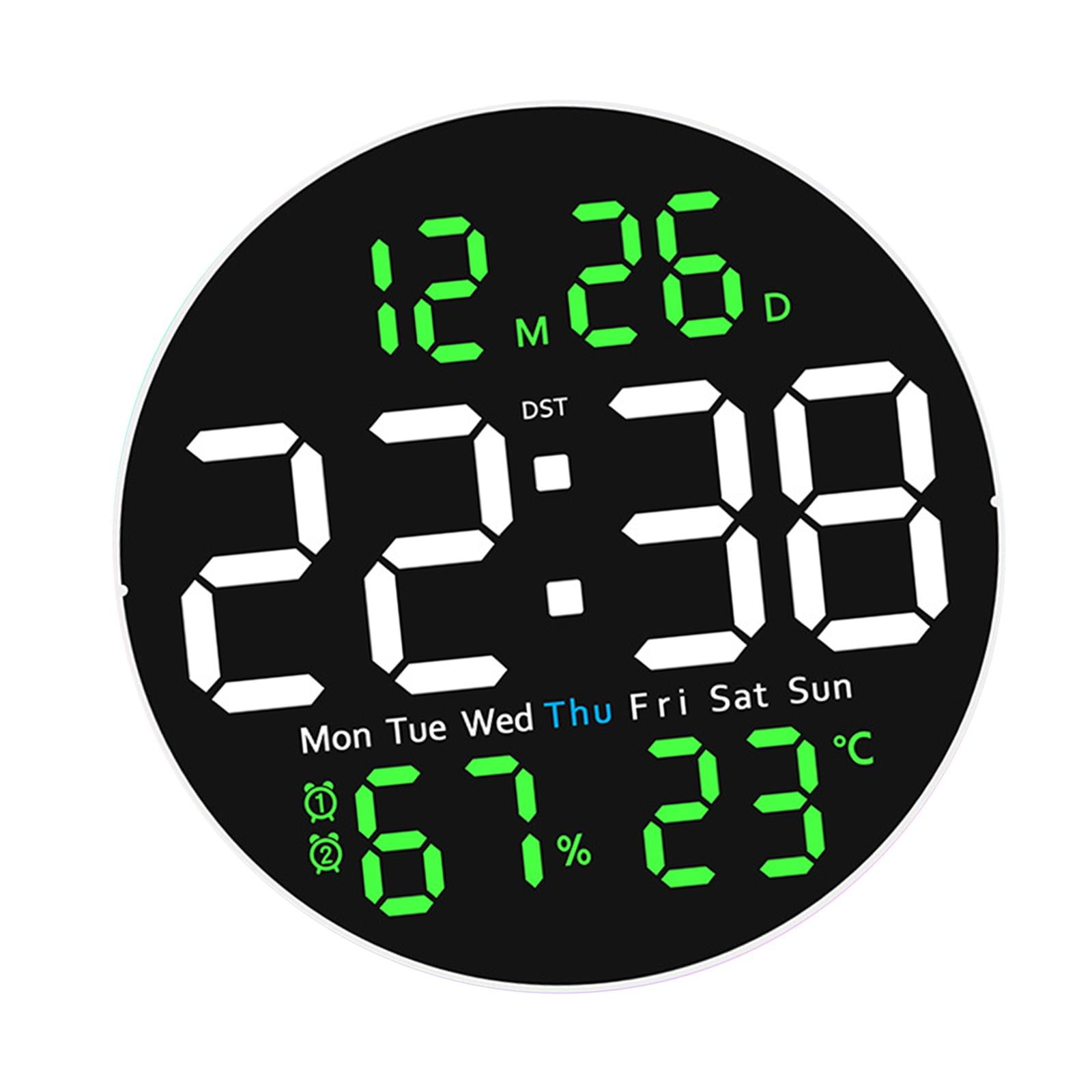 Magideal - Calendario De Reloj De Pared Digital Degree F/ Degree C Conmutable Con La Semana De La Fecha De Luz Nocturna Para El Dormitorio De La Oficina Dormitorio A Salón Verde