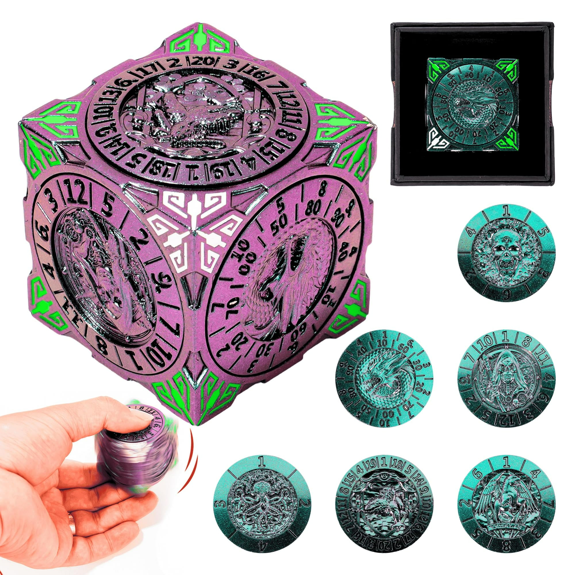 Dado Giratorio Dnd Froggod Ruleta 7 En 1 De Metal Con Relieve 3d