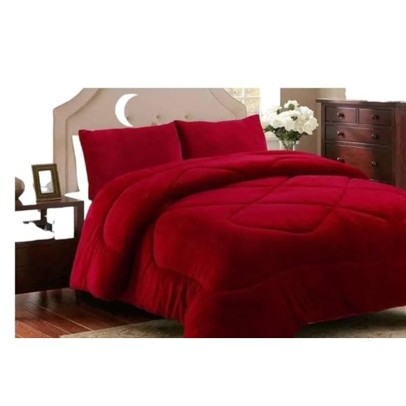 Cobertor Plush Con Chiporro Burdeo 2 Plazas + 2 Fundas Almohada