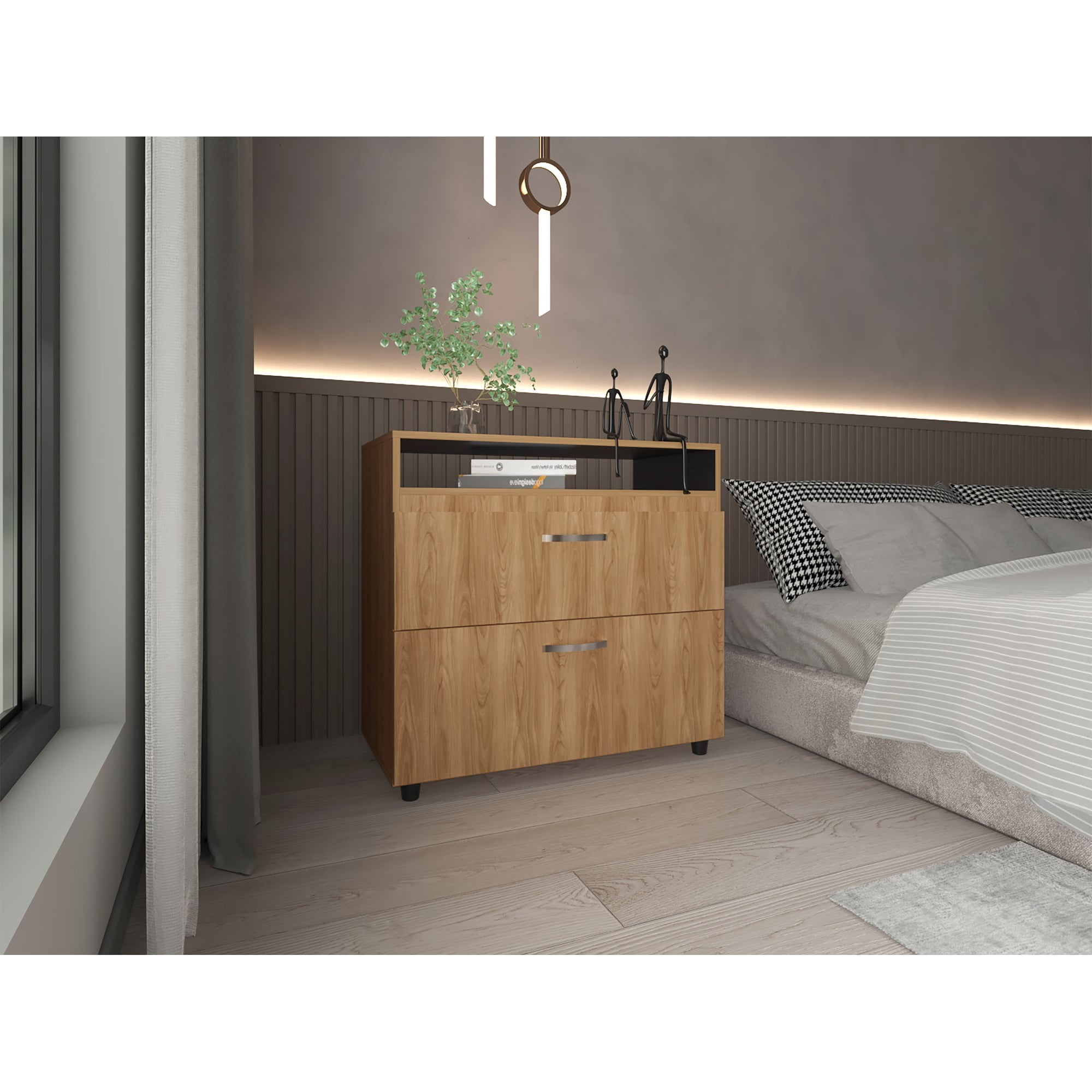 Tuhome - Comoda 2 Cajones Barilo 76x80x41,8 Cm Fresno Y Wengue