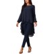 thumbnail image 2 of INSPIRE CHIC Blusas asimétricas de gasa casuales elegantes para mujer con mangas largas de linterna y cuello redondo, L Azul oscuro, 2 of 5