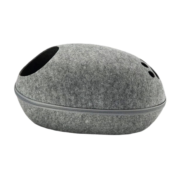Cueva De Cama De Gato De Fieltro Natural Con Cremallera Tienda De Campaña Para Gatos De Interior Casa De Cama Para Mascotas Escondite Gris