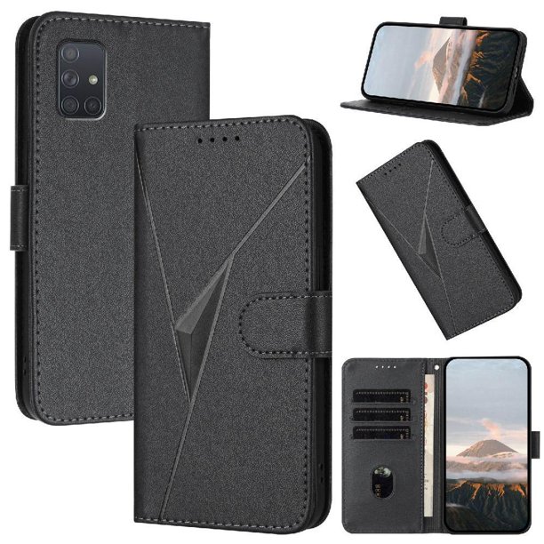 Funda Cartera Fibra de Carbono para Samsung Galaxy A71 5G con Soporte y Cierre Magnético Negro