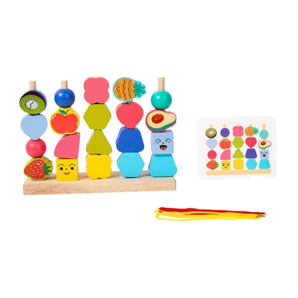 Juego de Juguetes de Secuenciación de Cuentas de Madera, Juego de Combinación de Formas Y Colores, Juego de Bloques de Construcción, Regalo de Cumplea Fruta
