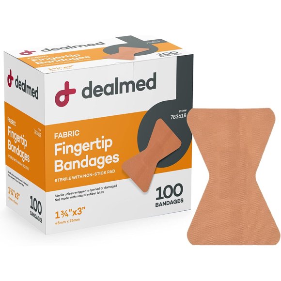 Dealmed Fabric Fingertip Bandages Latex Free, NonStick Pad