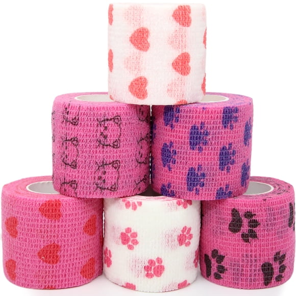 Venda cohesiva autoadhesiva KEQCQE de 2 pulgadas, rosa, 6 piezas