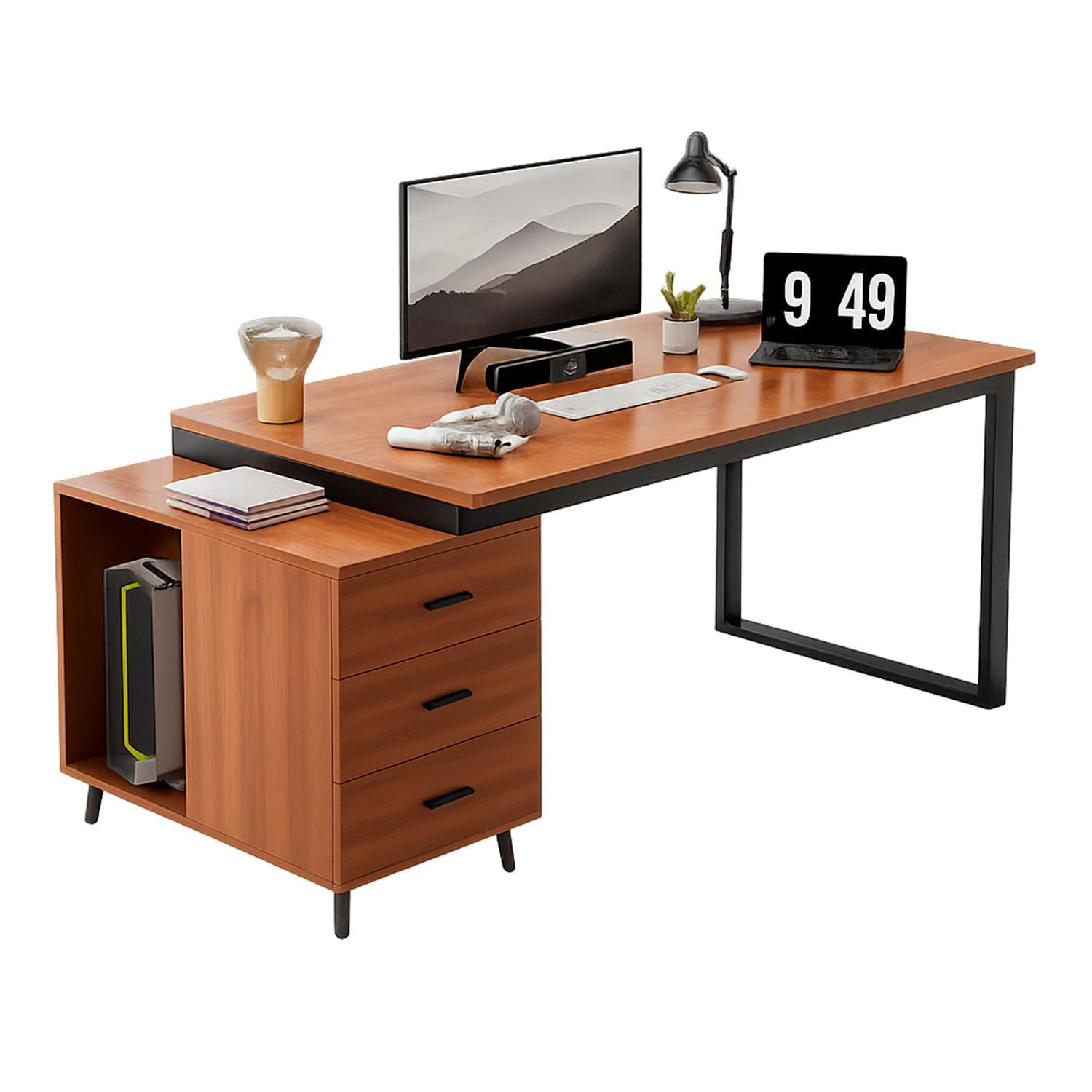 Global Latin Group - Escritorio Ejecutivo L Con Cajonera Y Soporte De Pc Marron