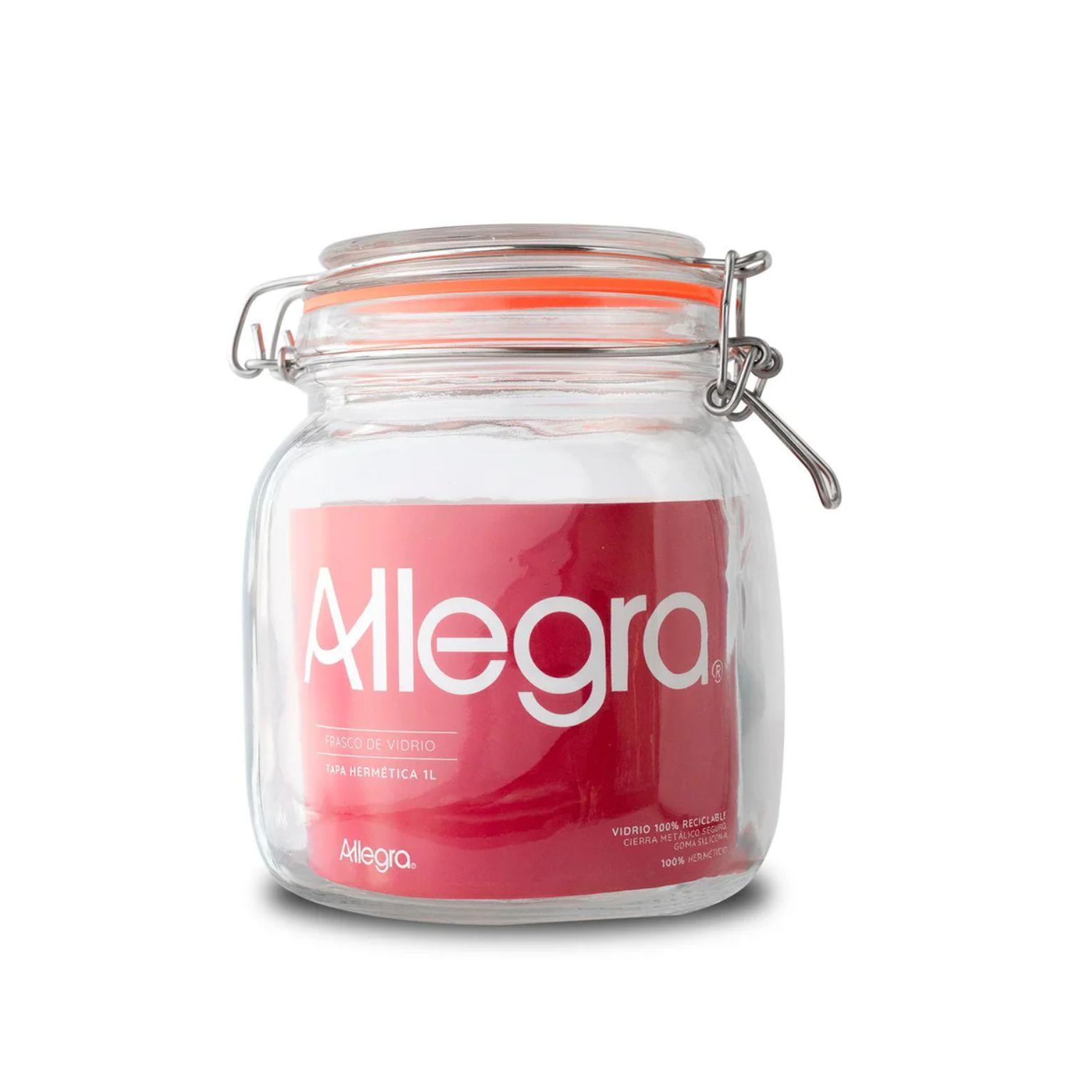 Frasco Vidrio Allegra Tapa Hermética 1 Litro Transparente Contenedor