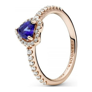 Anillo Pandora Corazón Elevado Azul Brillante Rosa Chapado En Oro 14K Talla 6