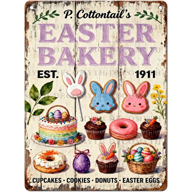 Letrero estaño metal conejo Pascua vintage conejo flor huevo primavera arte pared hogar granja cocina dormitorio 20x30cm