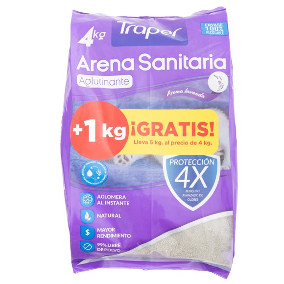 Arena Sanitaria para Gato Aglutinante con Aroma a Lavanda Bolsa, 4 kg