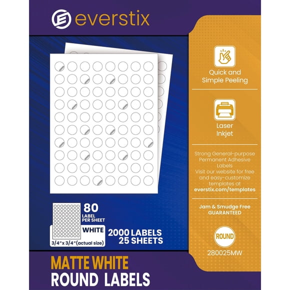 Etiquetas redondas EVERSTIX 1,9 cm 2000 piezas Blanco para láser e inyección de tinta