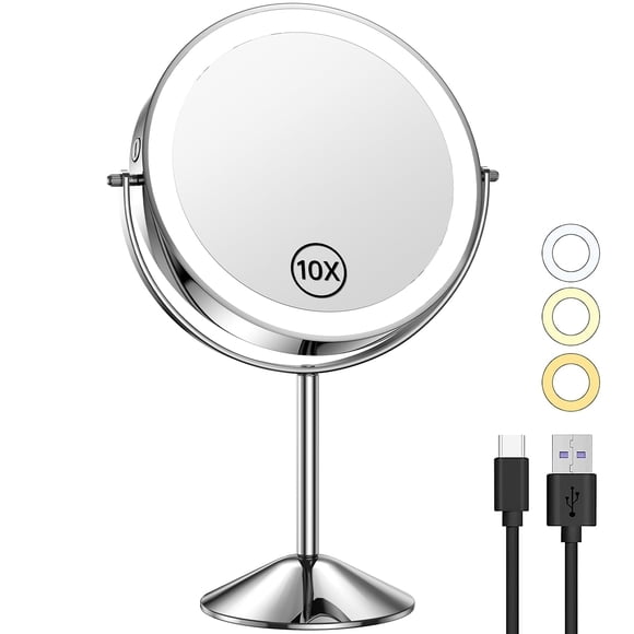 Espejo de maquillaje Gospire 8 iluminado con aumento de 10X/1X y 3 luces de colores