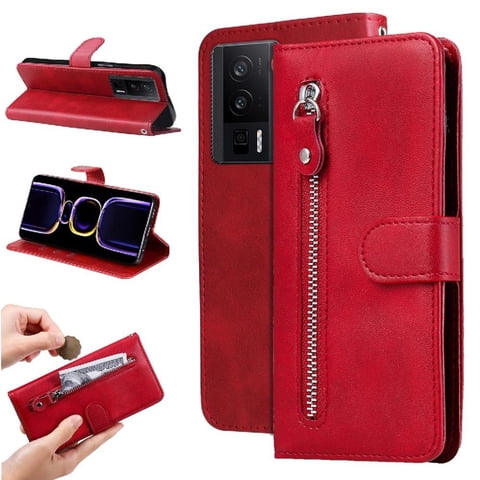Gangxun - Funda Con Cremallera Para Xiaomi Poco F5 Pro, Carcasa Cartera De Cuero Pu Con Soporte Y Tarjetero