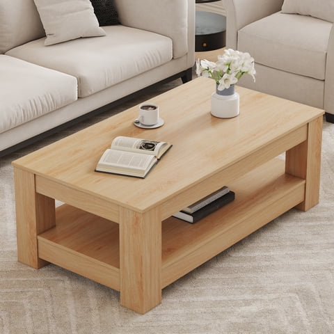 M&Ms - A Modern And Practical Natural Wood Coffee Table. The Double Layered Coffee Table Is Made Of Mdf Material. Suitable For Living Room, Bedroom, And Study