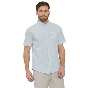 Camisa Hombre Líneas Manga Corta Celeste Corona