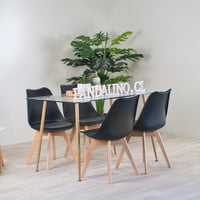 Pandalino - Comedor Minimalista | Mesa Vidrio 120X80 + 4 Sillas Tulip Negras