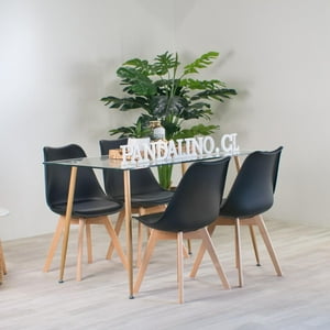 Pandalino - Comedor Minimalista | Mesa Vidrio 120X80 + 4 Sillas Tulip Negras Negro