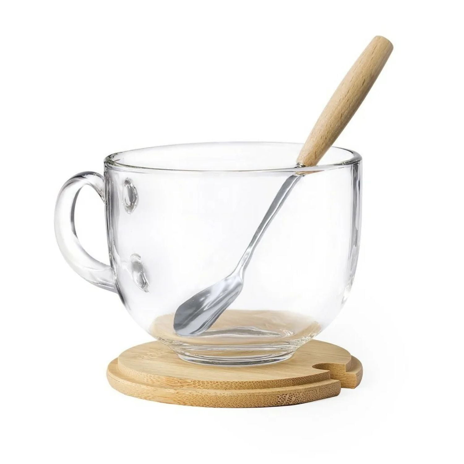Importclick - Taza Mug Vidrio Cuchara Posavasos Bambú Vidrio Yirax 420 Ml