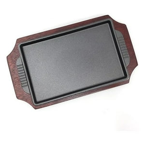 Genérico - Platos De Fierro Fundido 25*15Cm Con Base De Madera Ideal Para Preparaciones Calientes Parrila