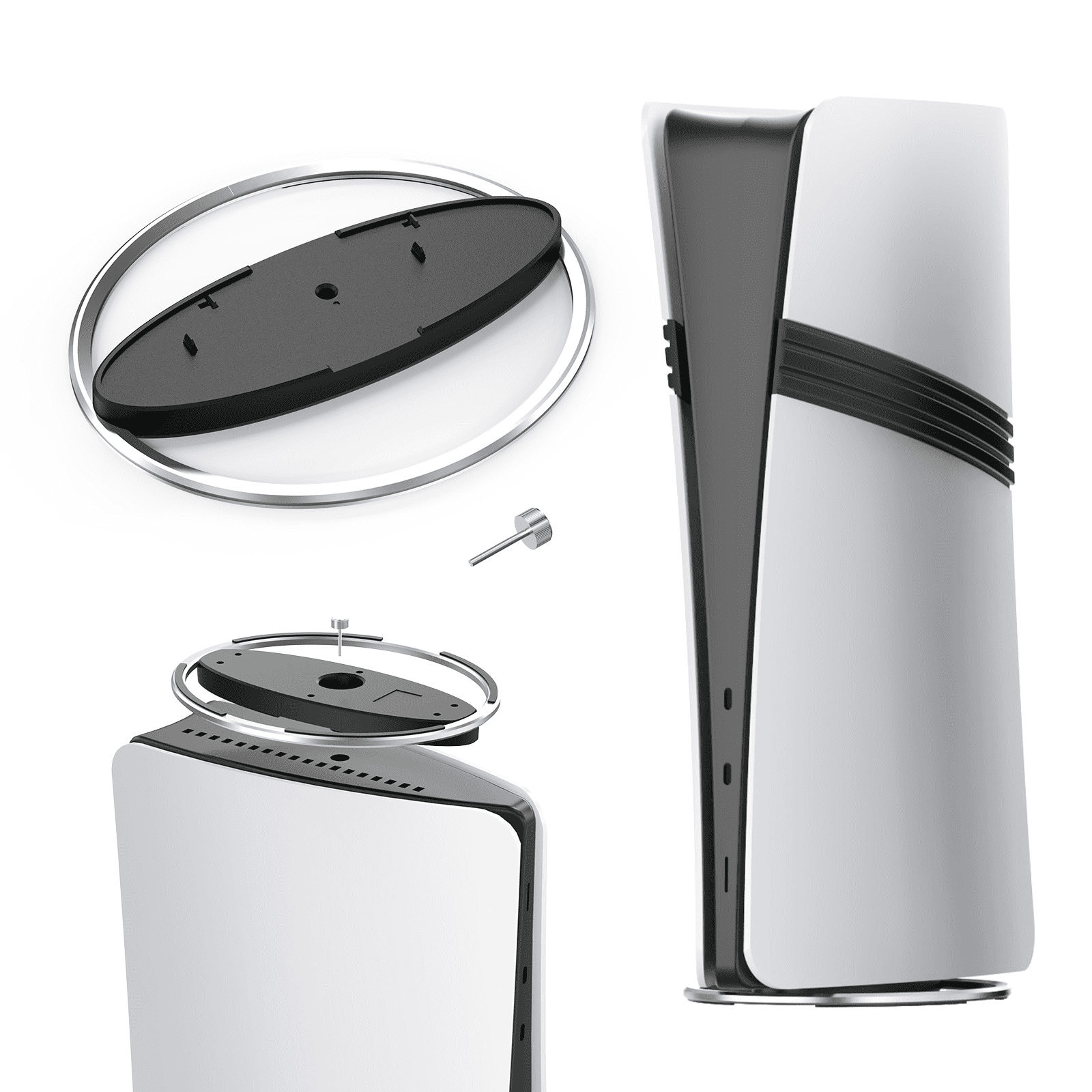 Genérico - Soporte Metálico Vertical Con Base Antideslizante Compatible Con La Consola Playstation 5 Slim/pro - Soporte Portátil Para Consola De Juegos Ps5 Host-negro Plata