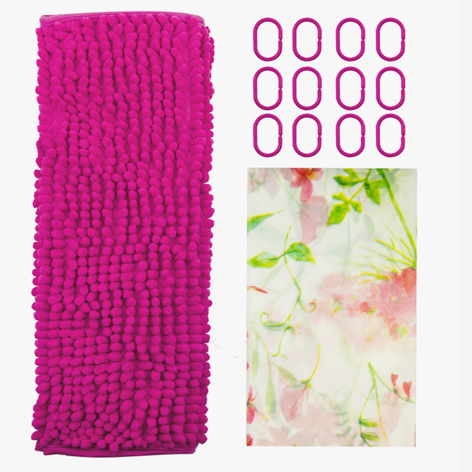 Decoexpress - Cortina De Baño 180x180 Impermeable + 12 Ganchos Y Piso De Baño Arcoiris