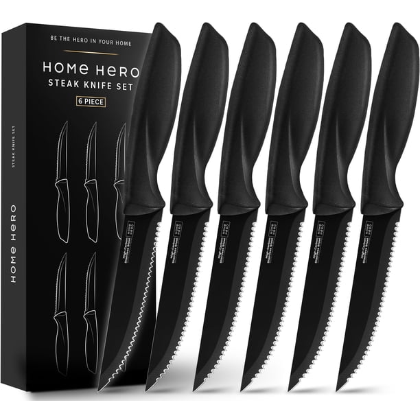 Cuchillos para carne Home Hero de acero inoxidable con alto contenido de carbono (6 unidades)