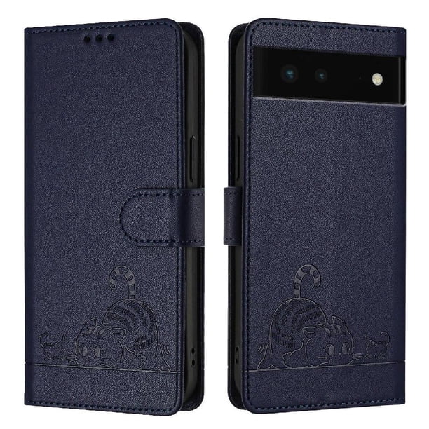 Funda tipo cartera FOXDOCK para Google pixel 6 con soporte, ranuras, RFID, diseño de gato
