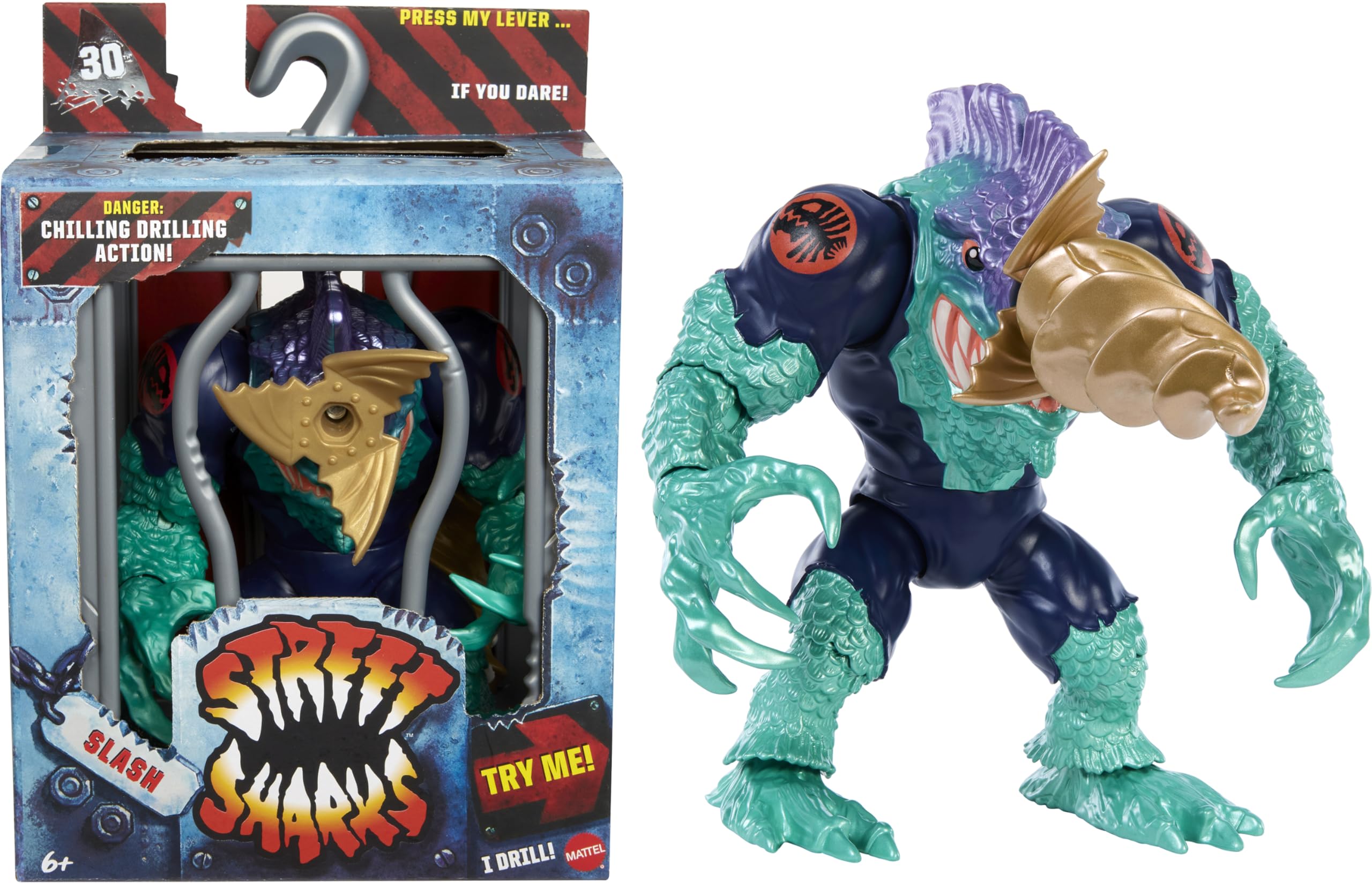 Figura De Acción Mattel Street Sharks Slash De 15 Cm Con Bite & Drill