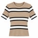 thumbnail image 2 of Polera Rayada Rib Mujer Tejida Manga Corta Cuello Redondo beige Talla Única, 2 of 3