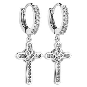 Ioensy - Pendientes De Aro Con Cruz, Regalo De Joyería Brillante Para Hombres, Mujeres, Aniversarios, Bodas, Plata