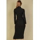 thumbnail image 4 of Saronite Vestido Midi Ajustado de Punto Acanalado con Cuello Alto y Manga Larga Basics, Negro (para Mujer), 4 of 5