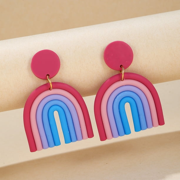 Boho Colorful Ceramic Polymer Clay Loop Earrings - Sweet & Lovely Candy Rainbow Pendant Drop Earrings - Perfect Gift for Women & Girls!
