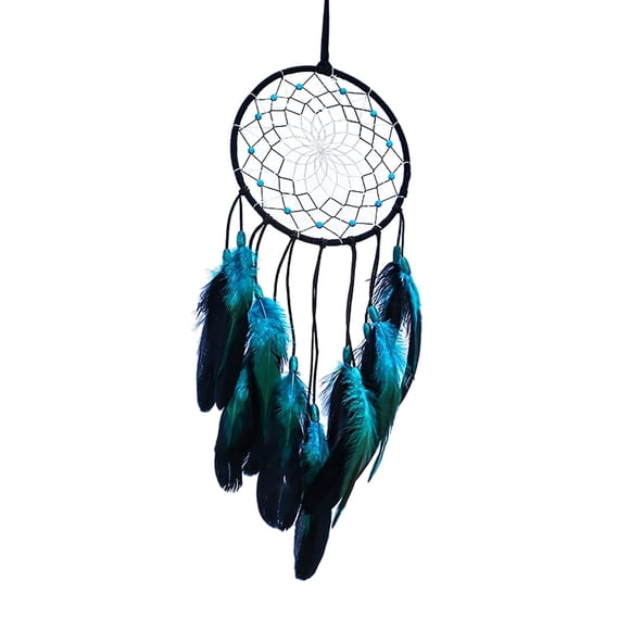 Atrapasue?os Bohemio Atrapasue?os Colgante De Pared De Plumas Para Decoración Del Hogar Azul