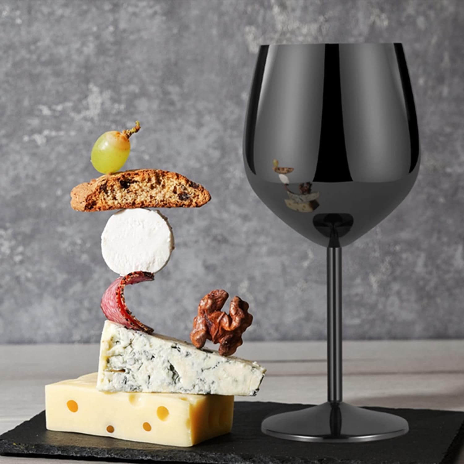 Partyglobos - Pack 2 Copas De Vino Acero Inoxidable 540ml - Negro