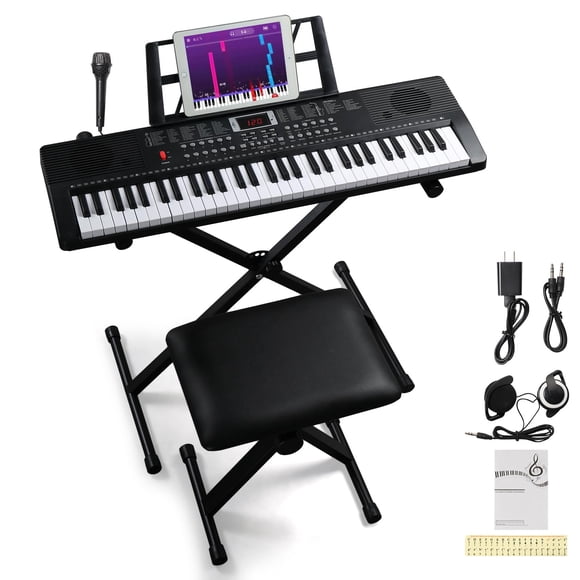 Teclado Ktaxon portátil de 61 teclas con soporte, taburete y micrófono
