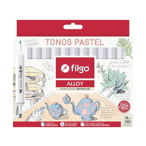 Marcador artístico doble punta alloy 12 tonos pastel