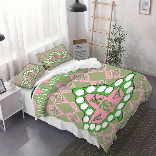 3pcs Alpha Kappa Alpha Logo Duvet Cover Set - Bedding Set 1 * Comforter + 2/1 Pillowcases No Filling Included