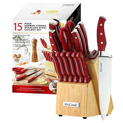 Juego De Cuchillos Mc24 De Acero Inoxidable 15 Piezas Con Bloque Rojo