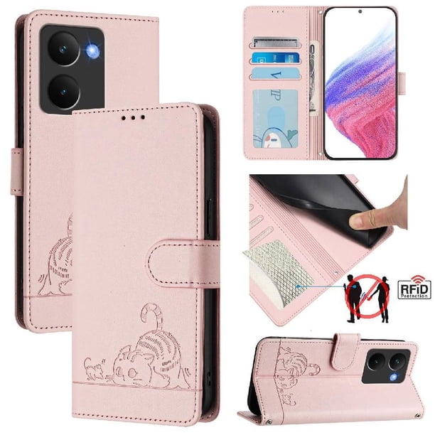 Funda tipo cartera FOXDOCK para Realme P3 Ultra con soporte, ranuras, RFID, diseño de gato